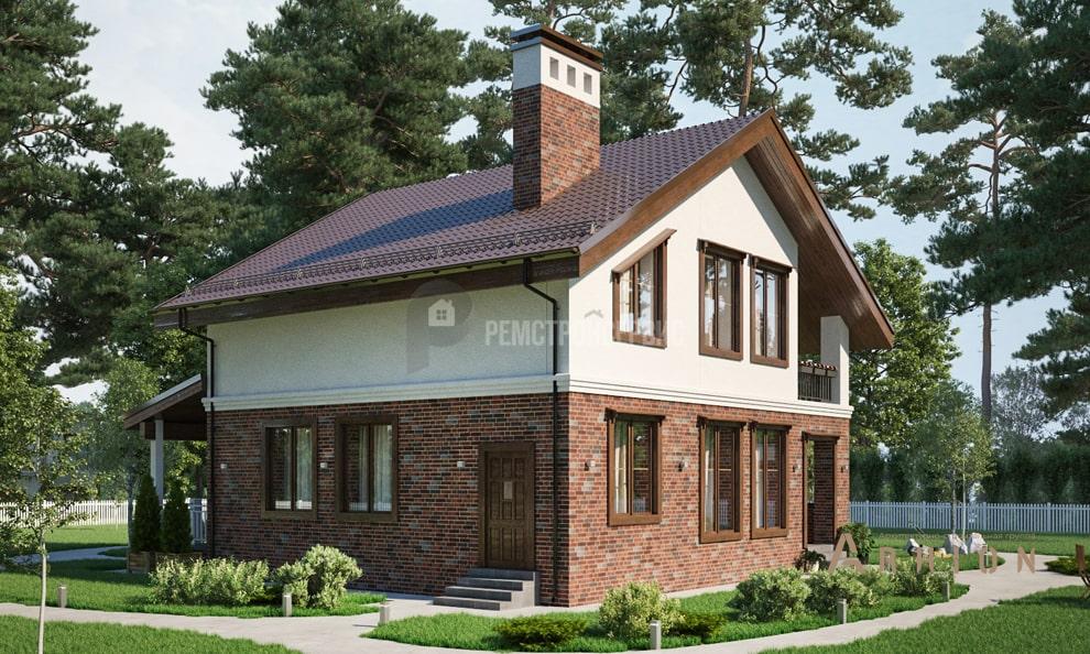 2. Проект одноэтажного дома в стиле шале с двускатной кровлей, t-18-01, площадью - 151 кв c мансардой, терассой, балконом